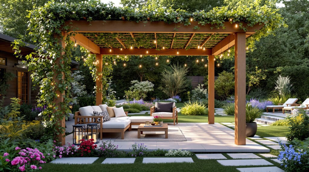 découvrez comment transformer votre jardin en un espace de vie convivial grâce à une pergola élégante et un aménagement ingénieux qui allie confort et esthétique.